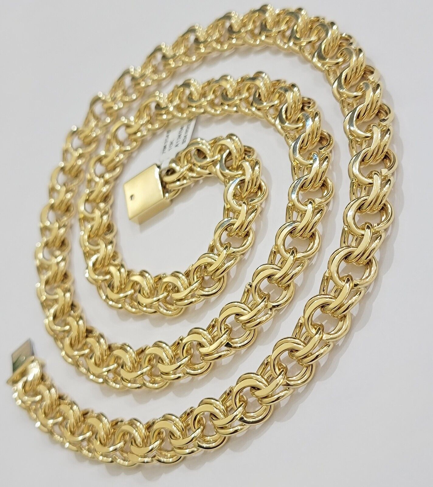 10k Yellow Gold Chain Chino Necklace Solid Link 9mm 20 Inch Real 10kt Box Clasp - GoldenlinQ